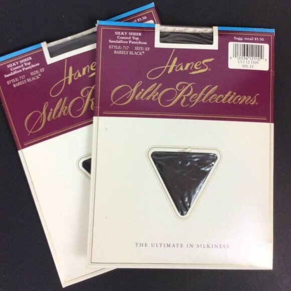 Hanes Silk Reflections Silky Sheer Control Top Pantyhose TWO PAIR EF Barely Blac - Picture 1 of 4